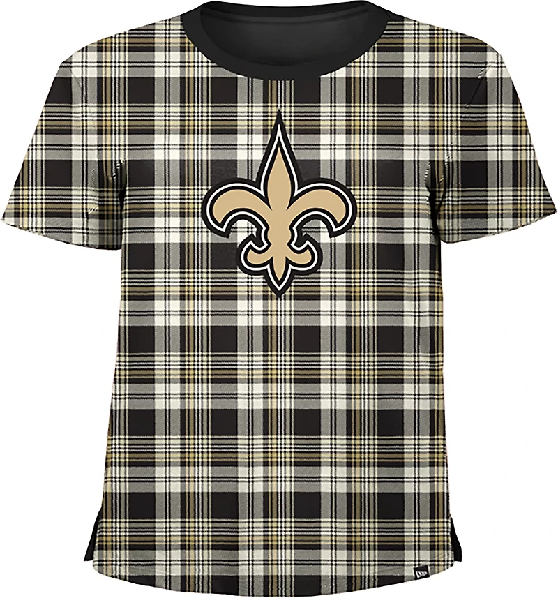 New Era Women's Saints Plaid Boxy Crop T-shirt