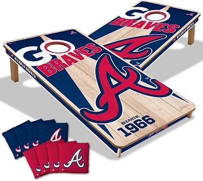 YouTheFan Atlanta Braves 2 ft x 4 ft Solid Wood Cornhole Set