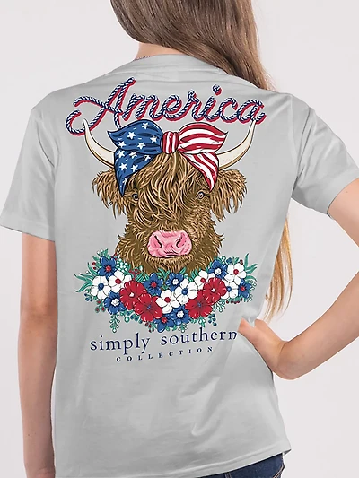 Simply Southern Girls' American Cow Short Sleeve T-shirt