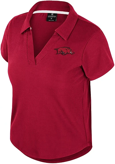 Colosseum Athletics Women's Arkansas Razorbacks Sublime Ribbed Short Sleeve Polo Shirt