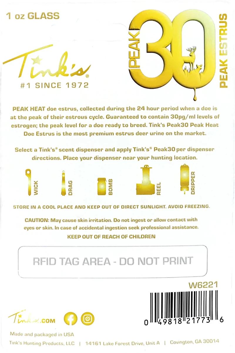 Tink's PEAK30 Premium Doe Estrus 1 oz Glass Bottle