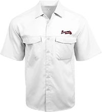 Antigua Men's Atlanta Braves Game Day Woven Short Sleeve Fishing Shirt