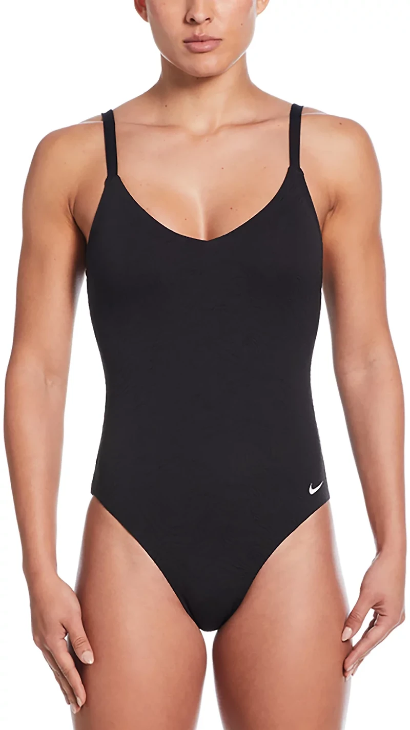 Nike Women's Effortless Line Wave Jacquard V-neck One Piece Swimsuit