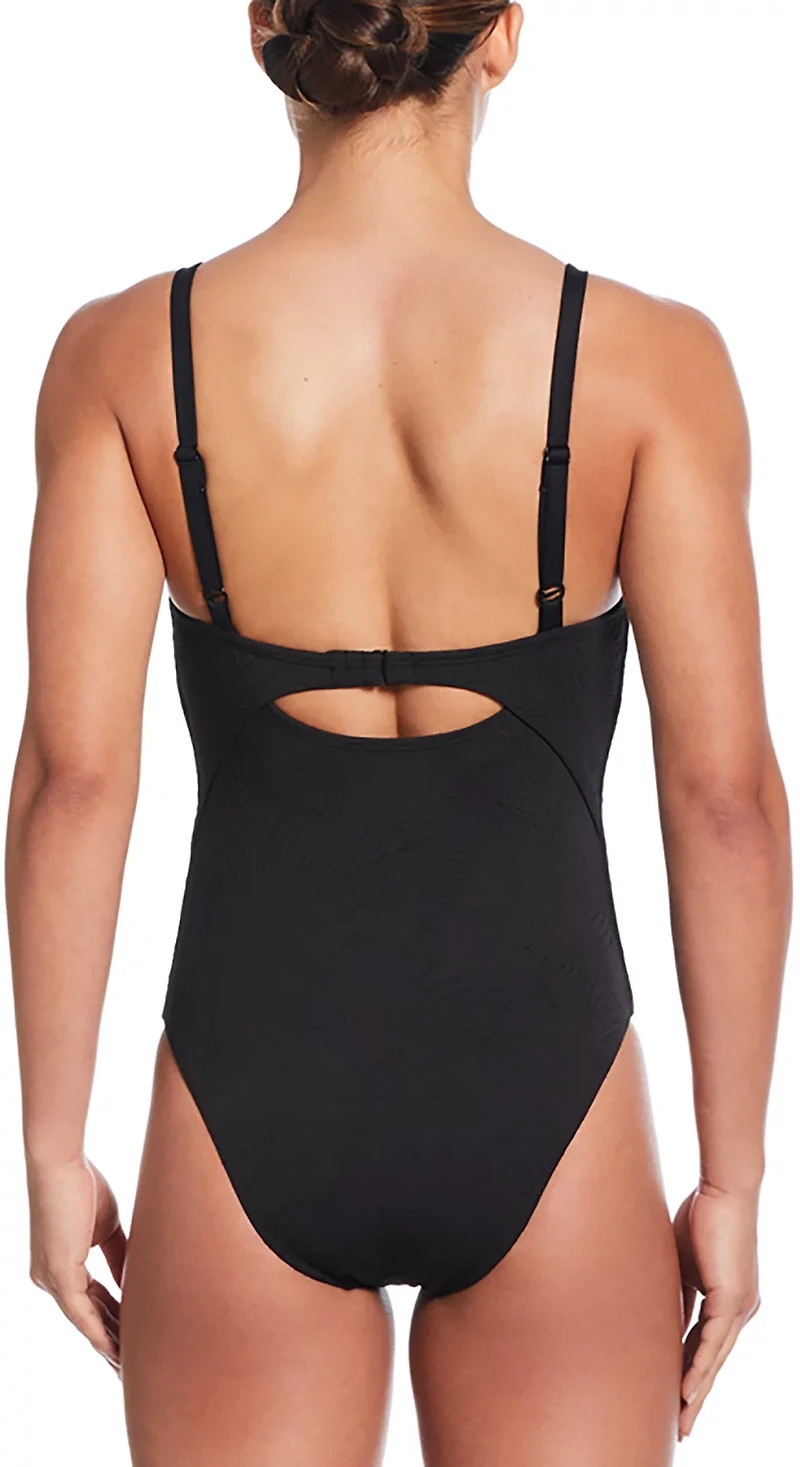 Nike Women's Effortless Line Wave Jacquard V-neck One Piece Swimsuit
