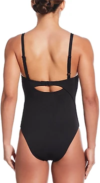 Nike Women's Effortless Line Wave Jacquard V-neck One Piece Swimsuit