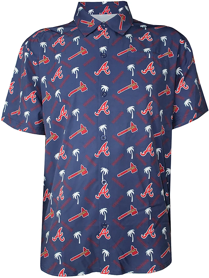 Stitches Men's Atlanta Braves Hit Dingers Button Down Short Sleeve Shirt