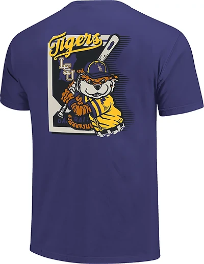 Image One Men's LSU Tigers Baseball Card Mascot Short Sleeve T-shirt