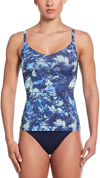 Nike Women's Floral Tie Dye V-neck Tankini Swim Top