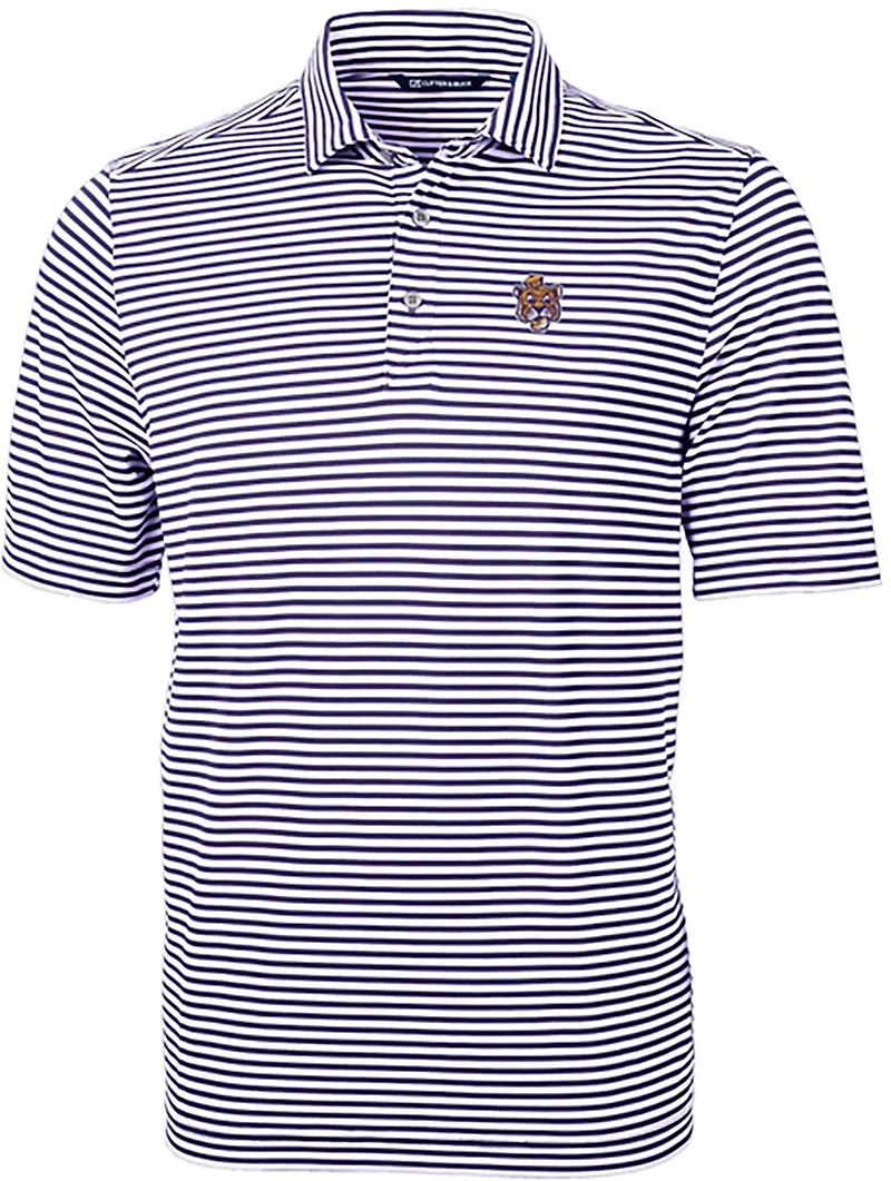 Cutter & Buck Men's Louisiana State University Virtue Eco Pique Stripe Short Sleeve Polo