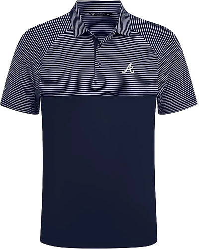 Levelwear Men's Atlanta Braves Classic Stripes 3D Patch Short Sleeve Polo Shirt