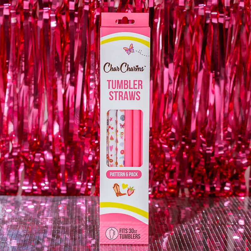CharCharms 30 oz Glitter Straws 6-Pack