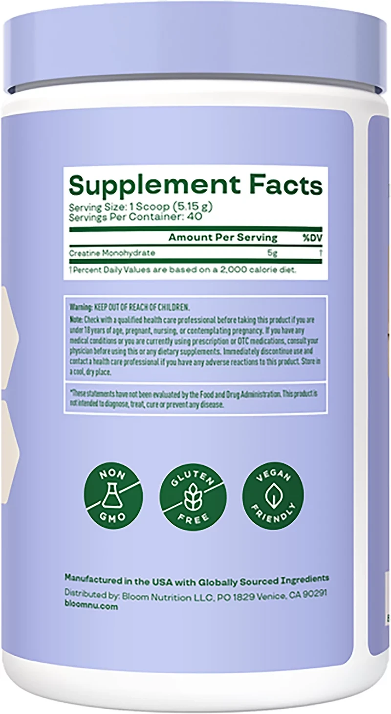 Bloom Nutrition Unflavored 7.3 oz Creatine Monohydrate