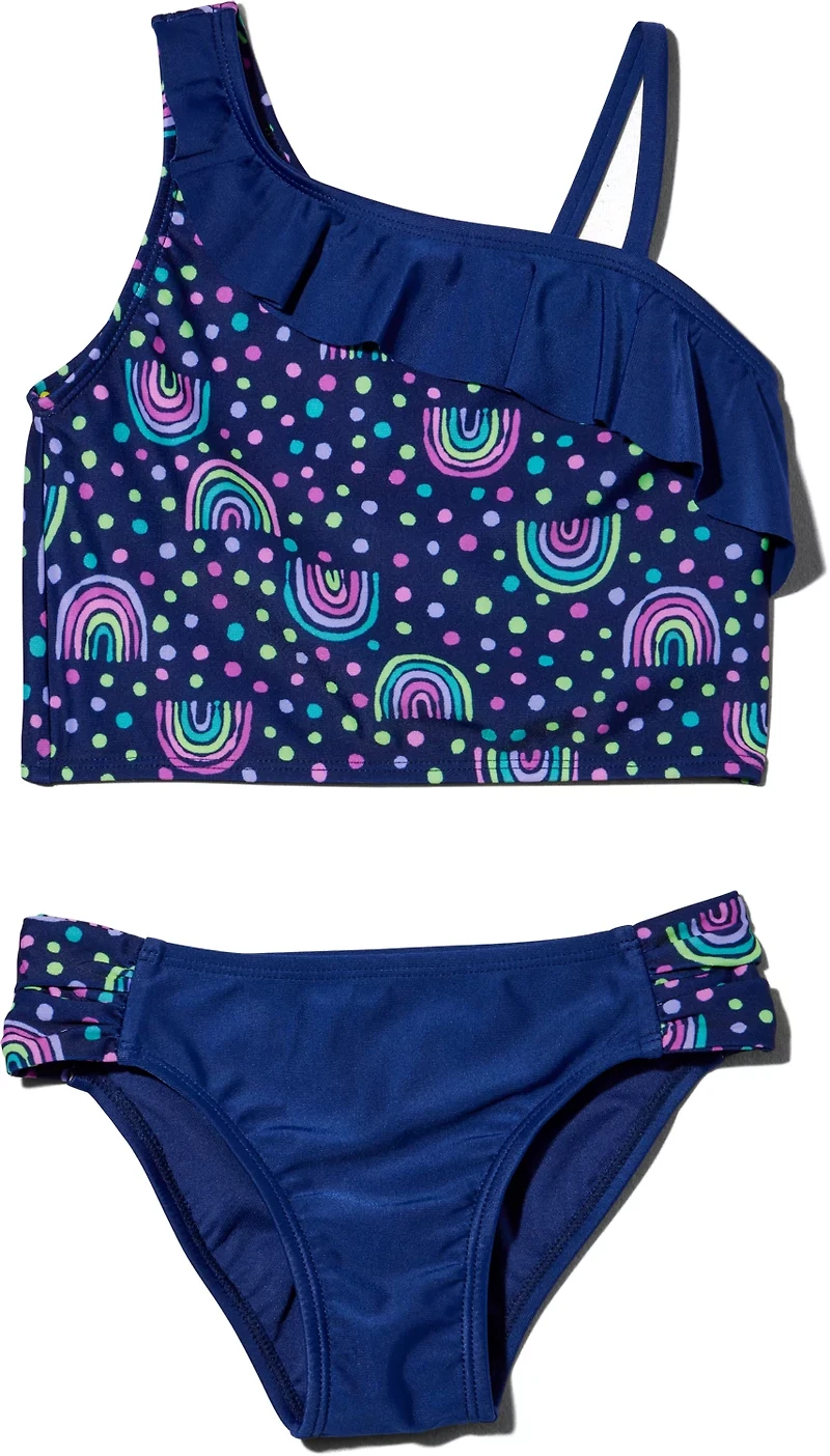 O'Rageous Girls' 4-6X Rainbow Dots 2-Piece Midkini Set