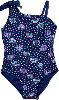 O'Rageous Girls' 4-7 Rainbow Dots 1-Piece One Shoulder Swimsuit