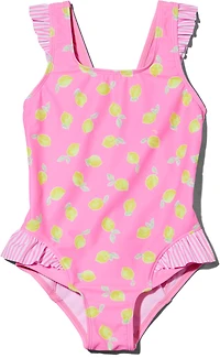 O'Rageous Girls' 4-7 Little Lemons/Feeder Stripe Ruffle Bow Back 1-Piece Swimsuit