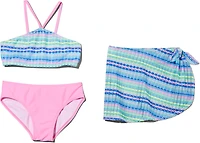 O'Rageous Girls' Clean Stripe 3-Piece Swimsuit Skirt Set