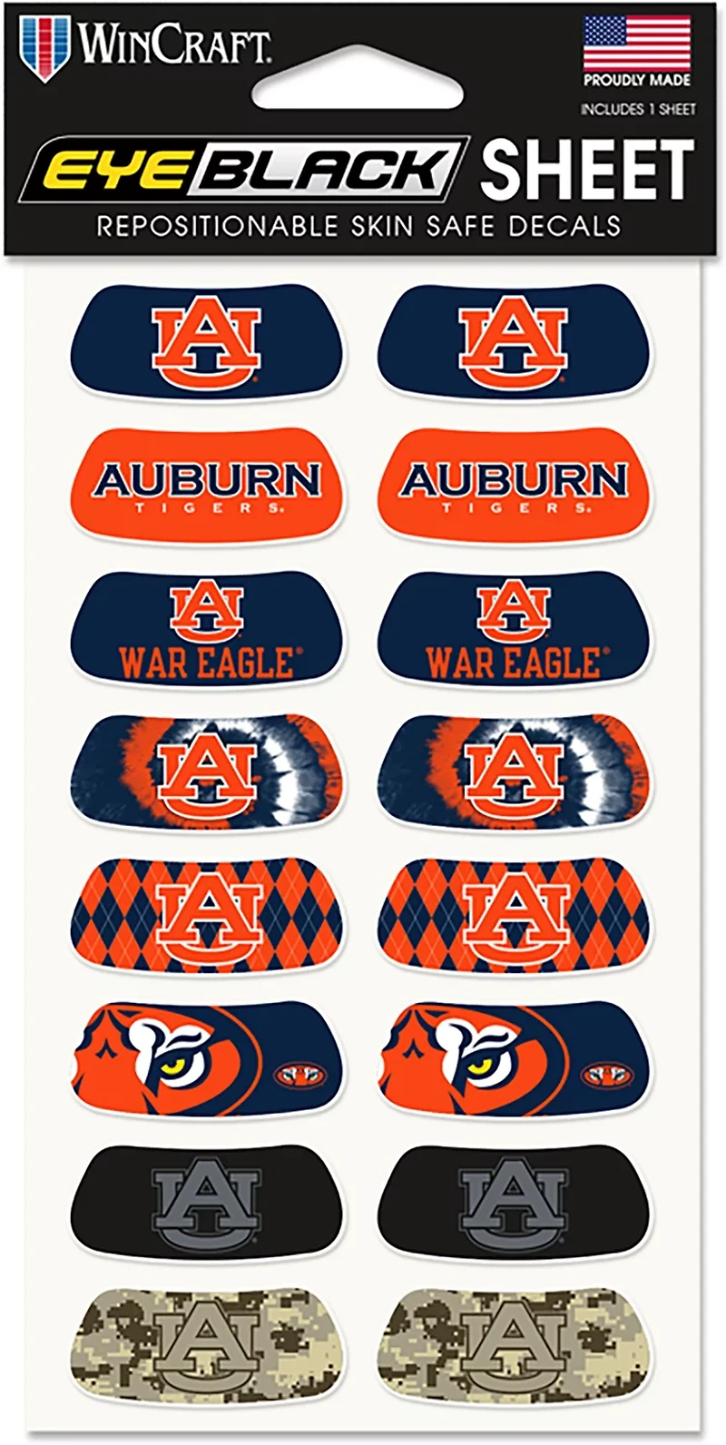 WinCraft Auburn University Facecal Eye Black 8-Pack