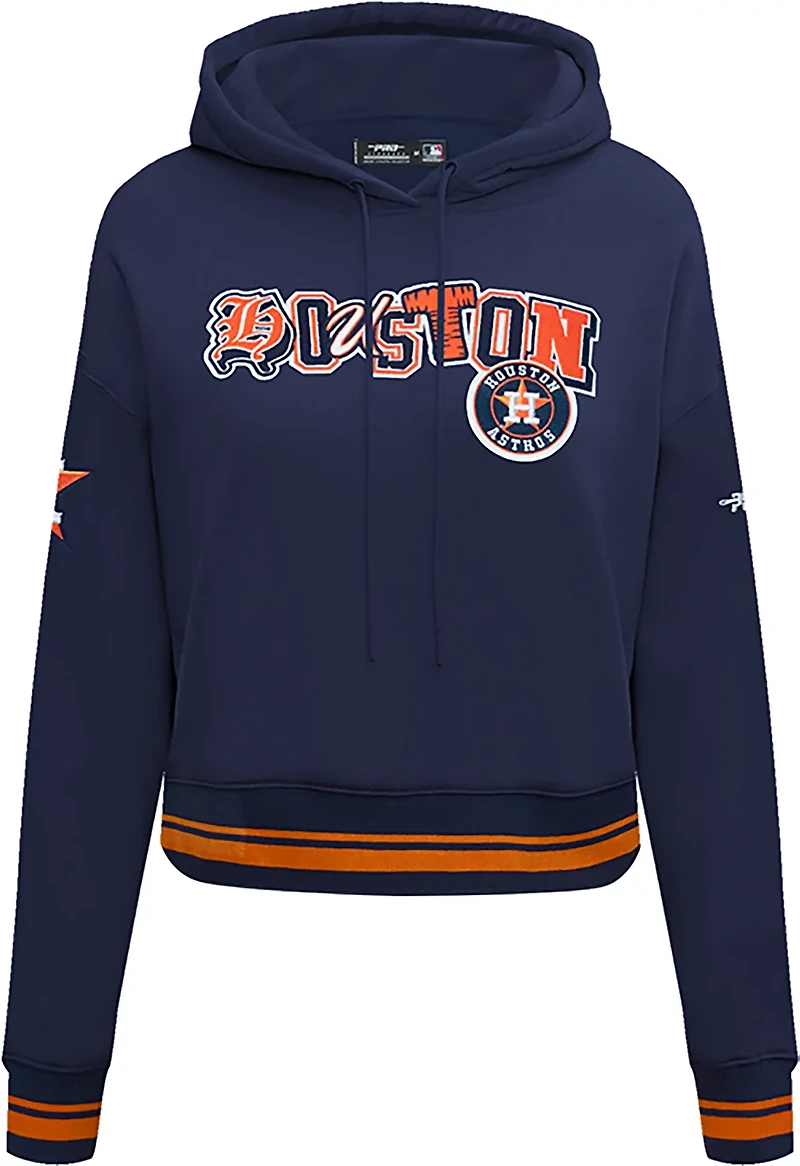 Pro Standard Women's Houston Astros City Ransom Rib Fleece Cropped Long Sleeve Hoodie