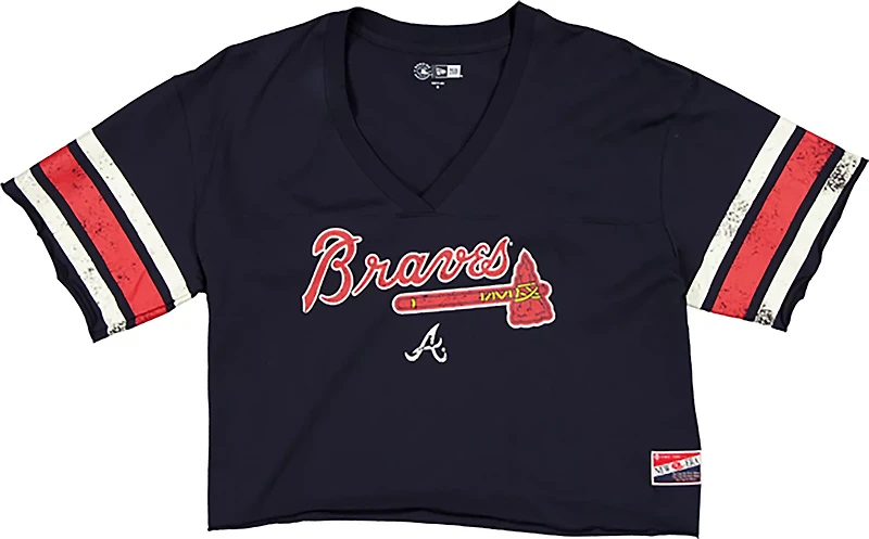 New Era Women's Atlanta Braves Raw Edge Throwback Cropped Graphic T-shirt