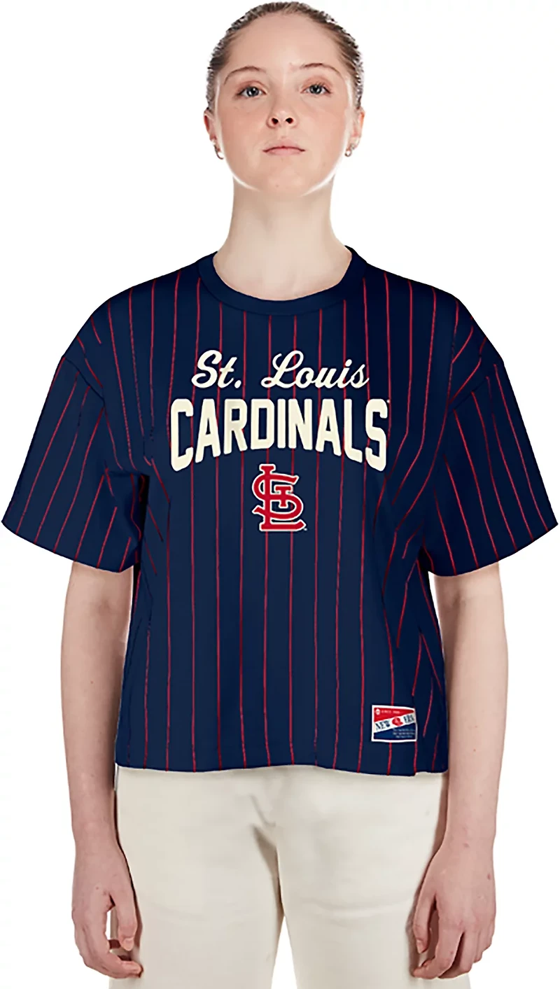 New Era Women's Cardinals Boxy Pinstripe Crew Neck T-shirt