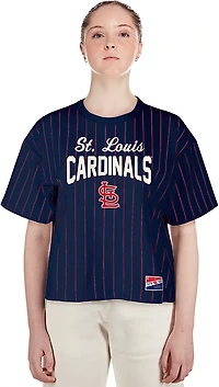 New Era Women's Cardinals Boxy Pinstripe Crew Neck T-shirt