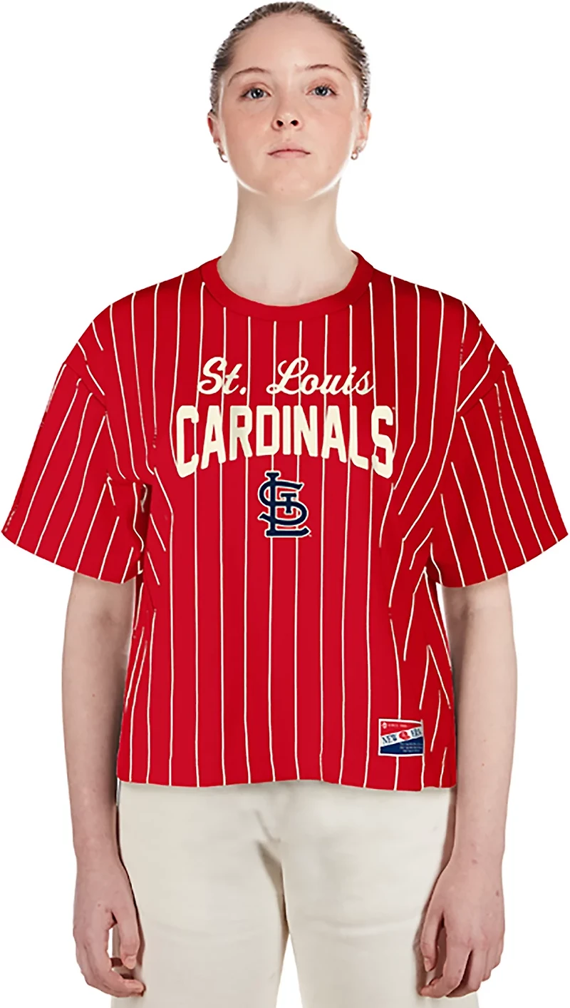 New Era Women's Cardinals Boxy Pinstripe Crew Neck T-shirt