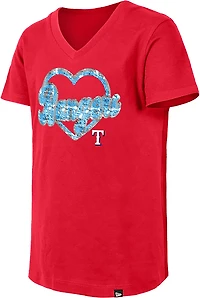 New Era Girls' Rangers Flip Sequins V-neck T-shirt