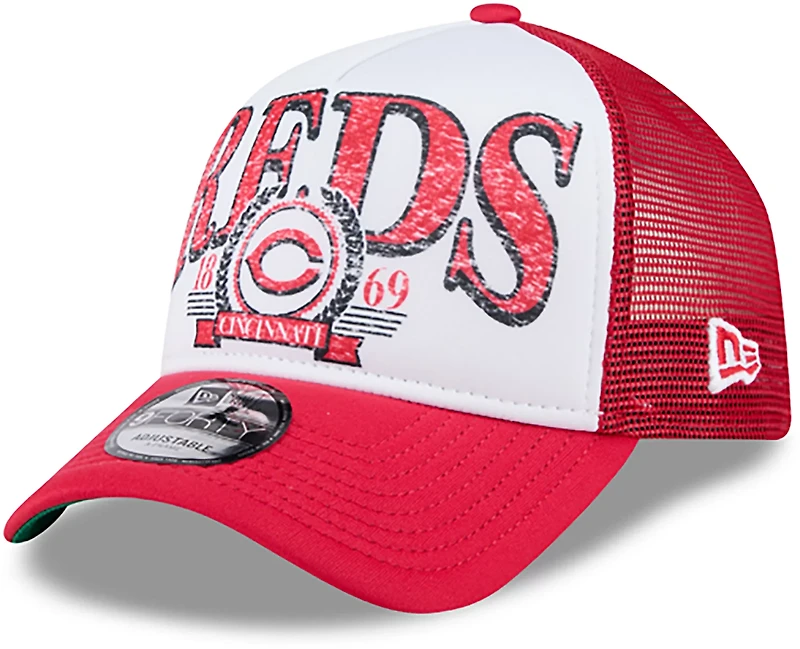 New Era Adults' Cincinnati Reds Distressed 9FORTY A-Frame Trucker Cap