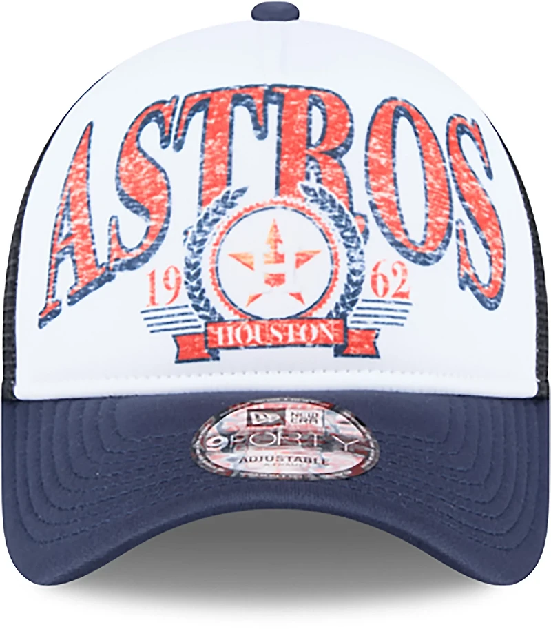 New Era Adults' Houston Astros Distressed 9FORTY A-Frame Trucker Cap