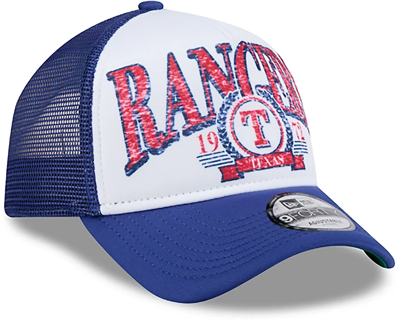New Era Adults' Texas Rangers Distressed 9FORTY A-Frame Trucker Cap