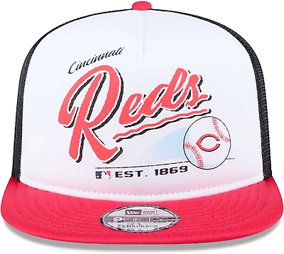 New Era Adults' Cincinnati Reds Retro Script 9FIFTY A-Frame Trucker Cap