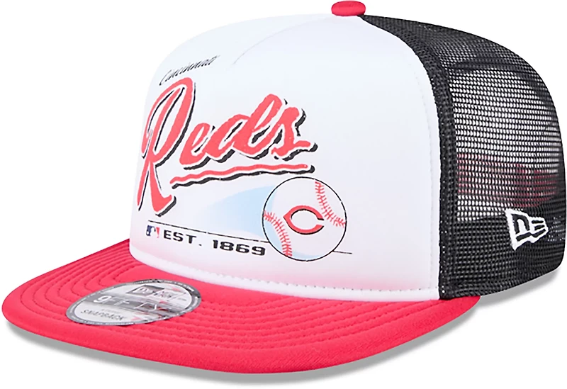 New Era Adults' Cincinnati Reds Retro Script 9FIFTY A-Frame Trucker Cap