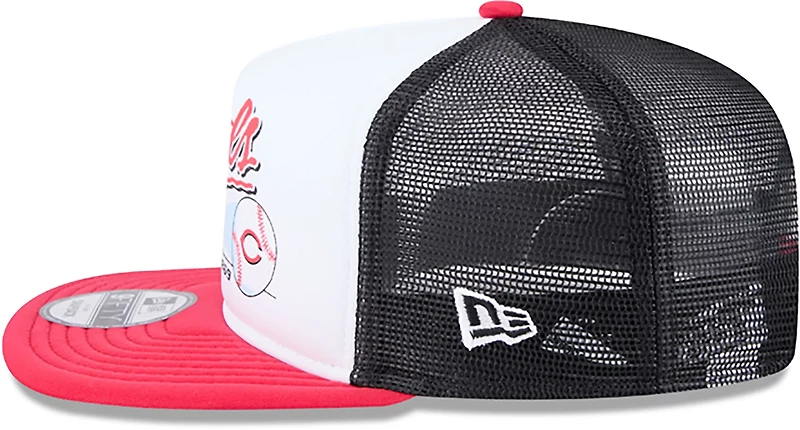 New Era Adults' Cincinnati Reds Retro Script 9FIFTY A-Frame Trucker Cap