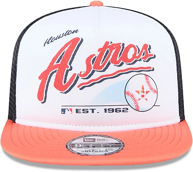 New Era Adults' Houston Astros Retro Script 9FIFTY A-Frame Trucker Cap
