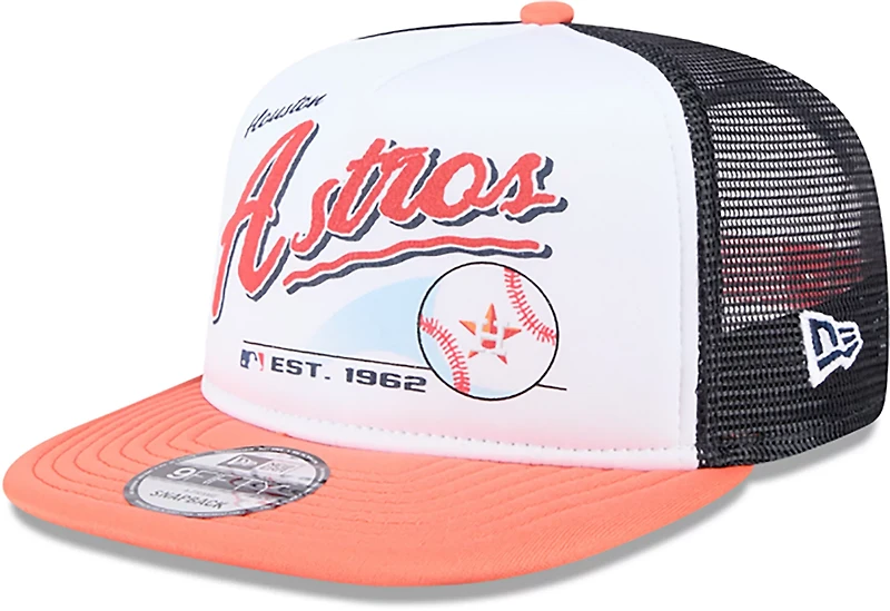 New Era Adults' Houston Astros Retro Script 9FIFTY A-Frame Trucker Cap