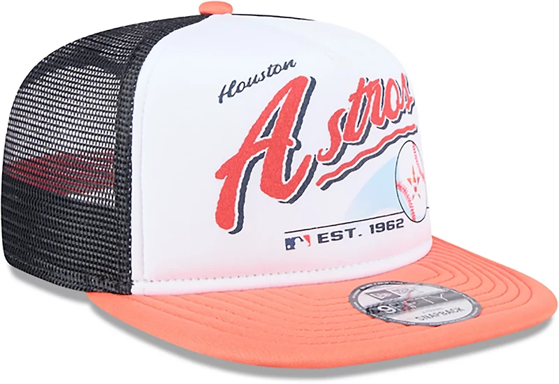 New Era Adults' Houston Astros Retro Script 9FIFTY A-Frame Trucker Cap