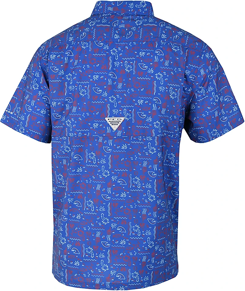 Columbia Sportswear Men's Texas Rangers Fish Fan Print Super Slack Tide Short Sleeve Shirt