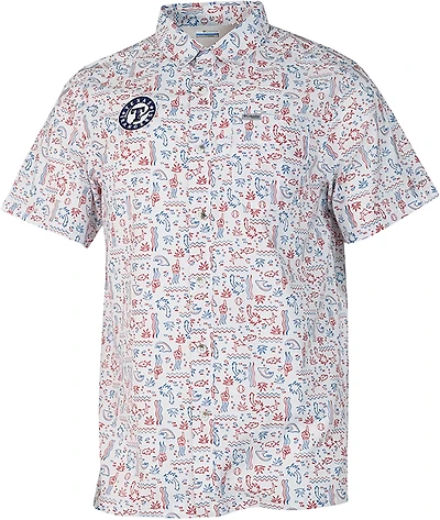 Columbia Sportswear Men's Texas Rangers Fish Fan Print Super Slack Tide Short Sleeve Shirt