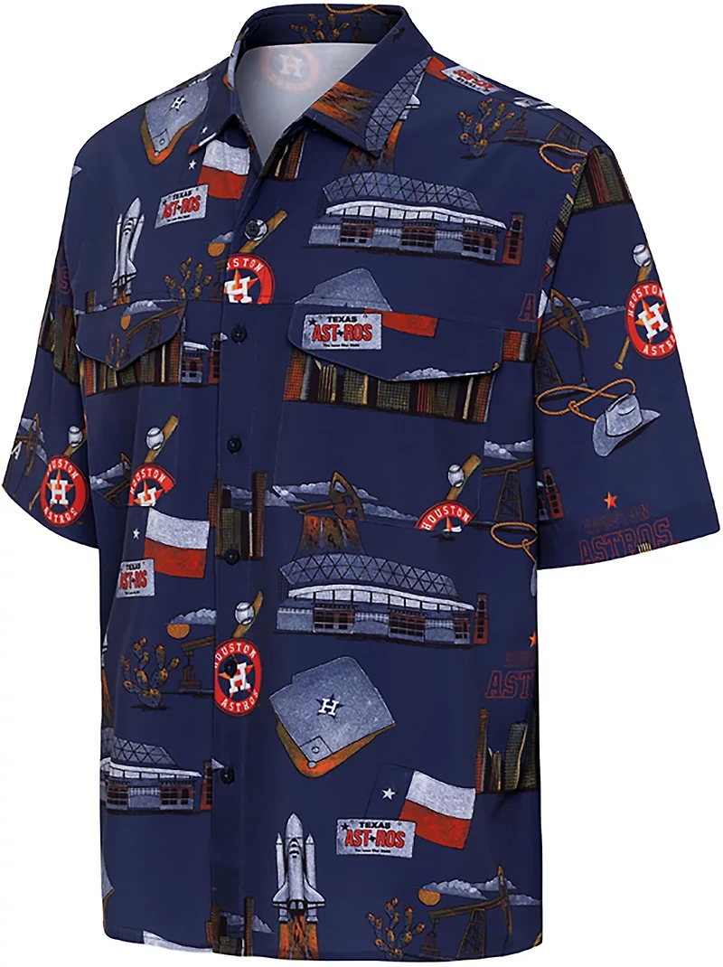 Antigua Men's Houston Astros Landmark Woven Short Sleeve Fishing Shirt