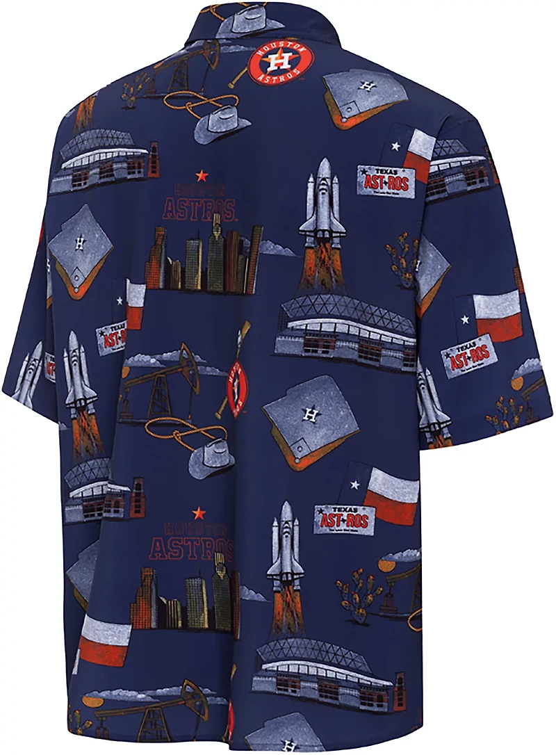 Antigua Men's Houston Astros Landmark Woven Short Sleeve Fishing Shirt