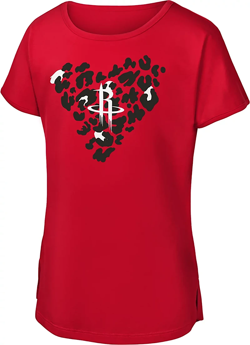 Outerstuff Girls' Houston Rockets Safari Heart Dolman Graphic T-shirt