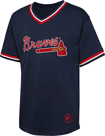 Outerstuff Boys' 4-7 Braves Relief Pitcher Colorblock V-neck T-shirt