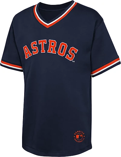Outerstuff Boys' 4-7 Astros Relief Pitcher Colorblock V-neck T-shirt
