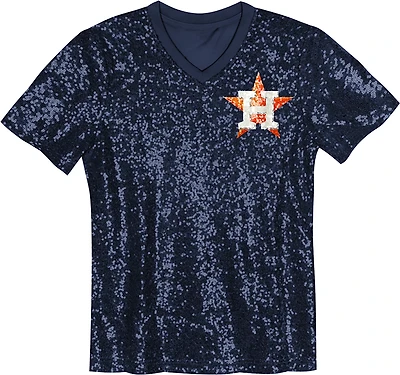 Outerstuff Girls' Astros Wordmark Sequin Short Sleeve Top