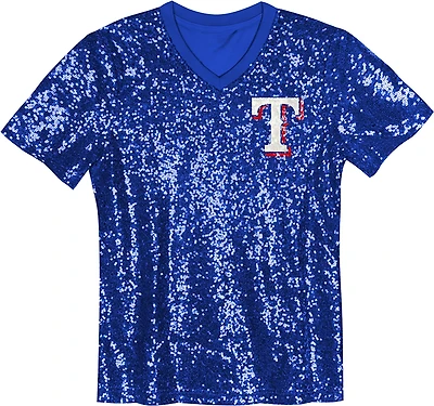 Outerstuff Girls' Rangers Wordmark Sequin Short Sleeve Top