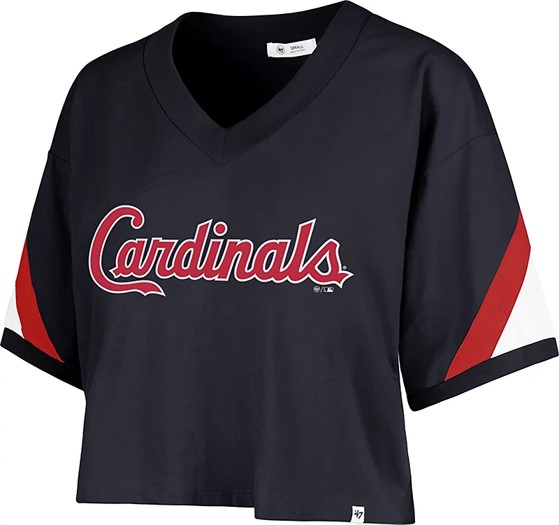 '47 Women's St. Louis Cardinals Geo Cropped Short Sleeve V-Neck T-shirt
