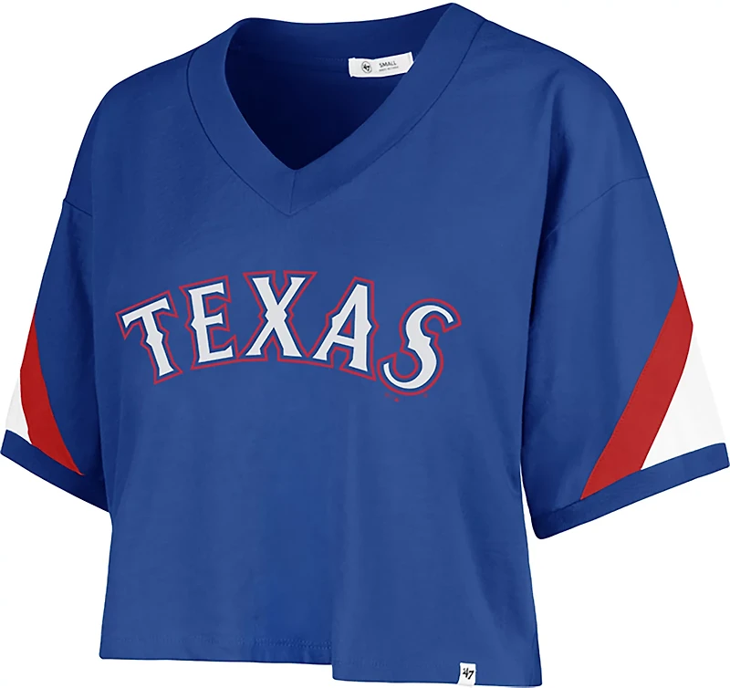 '47 Women's Rangers Wordmark Geo Cropped V-Neck T-shirt