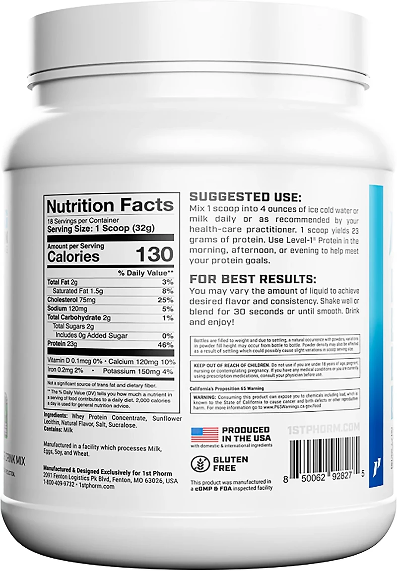 1st Phorm Level-1 Chocolate 1 lb. Protein Powder