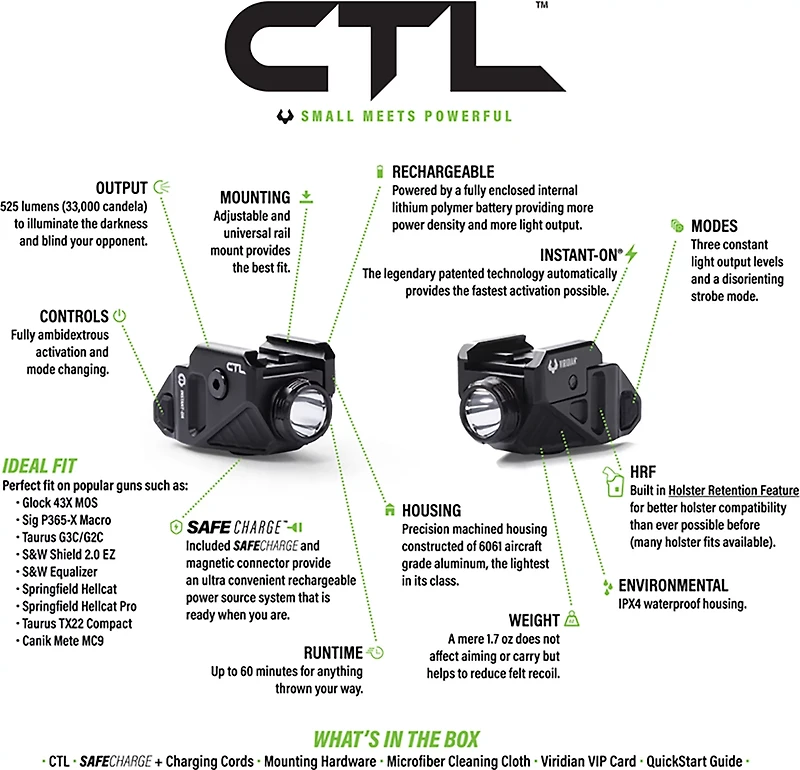 Virdian CTL Universal 525 lm Light with Rechargeable Battery, INSTANT-ON, and SafeCharge Power Bank