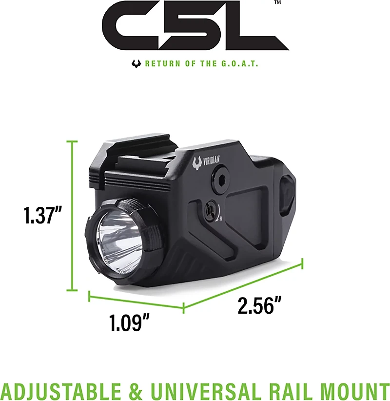Viridian C5L Universal Green Laser and 650 lm Light with Rechargeable Battery, INSTANT-ON, and SafeCharge Power Bank